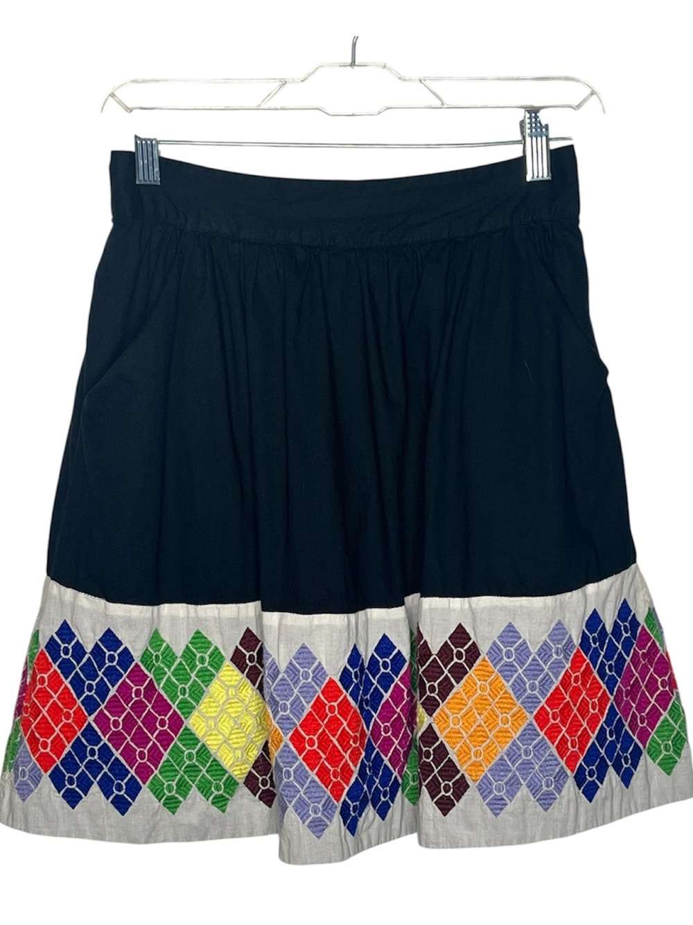 Anthropologie Floreat Sz 4 P Black Skirt with Multicolor Embroidered Hem